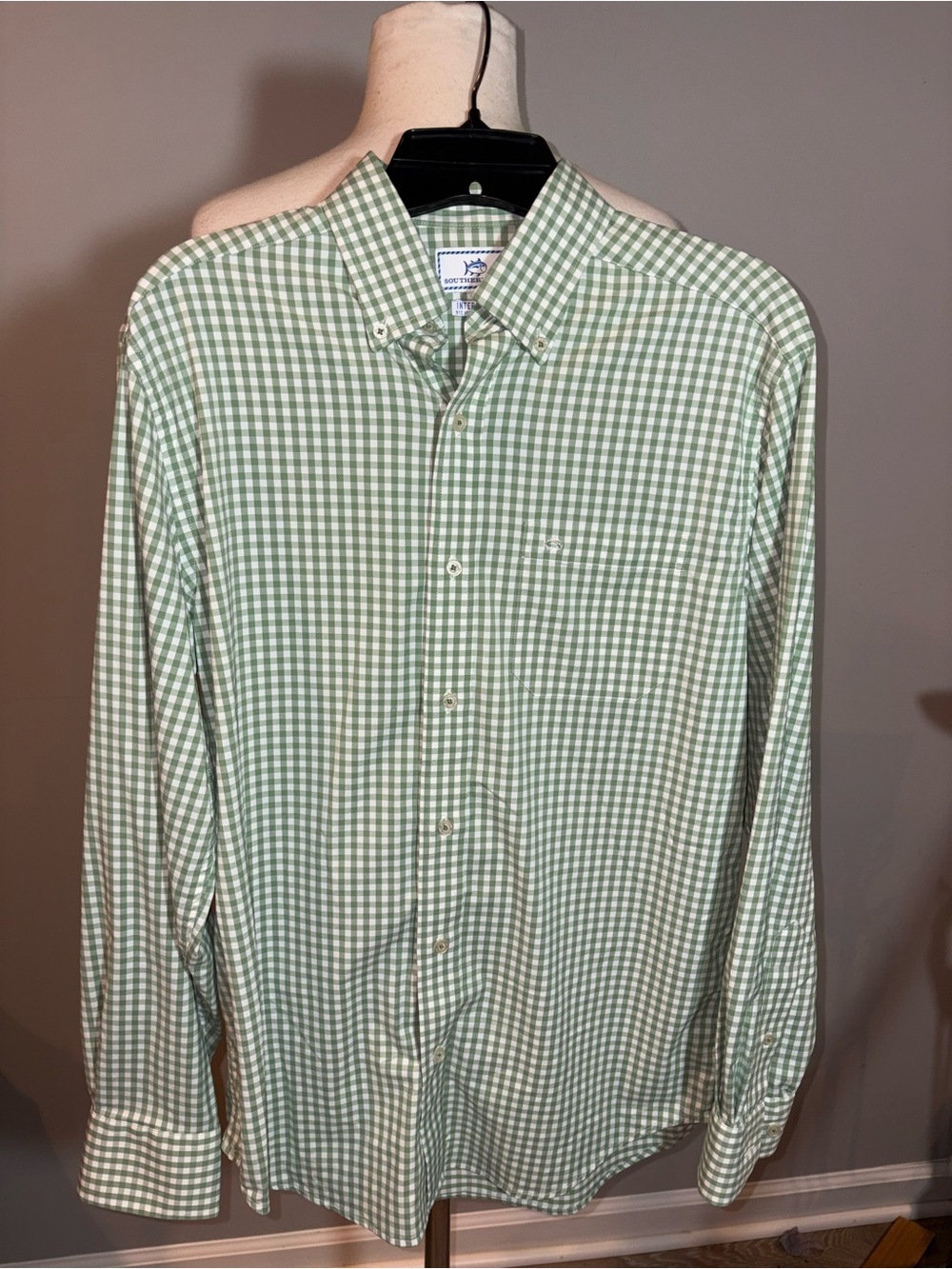 Southern Tide Light Green & White Gingham Button-Down Shirt